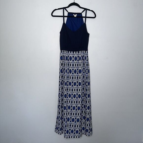 J. Crew Dresses & Skirts - J. Crew Women's Spaghetti Strap Maxi Dress Printed Skirt Navy Blue Size 0
